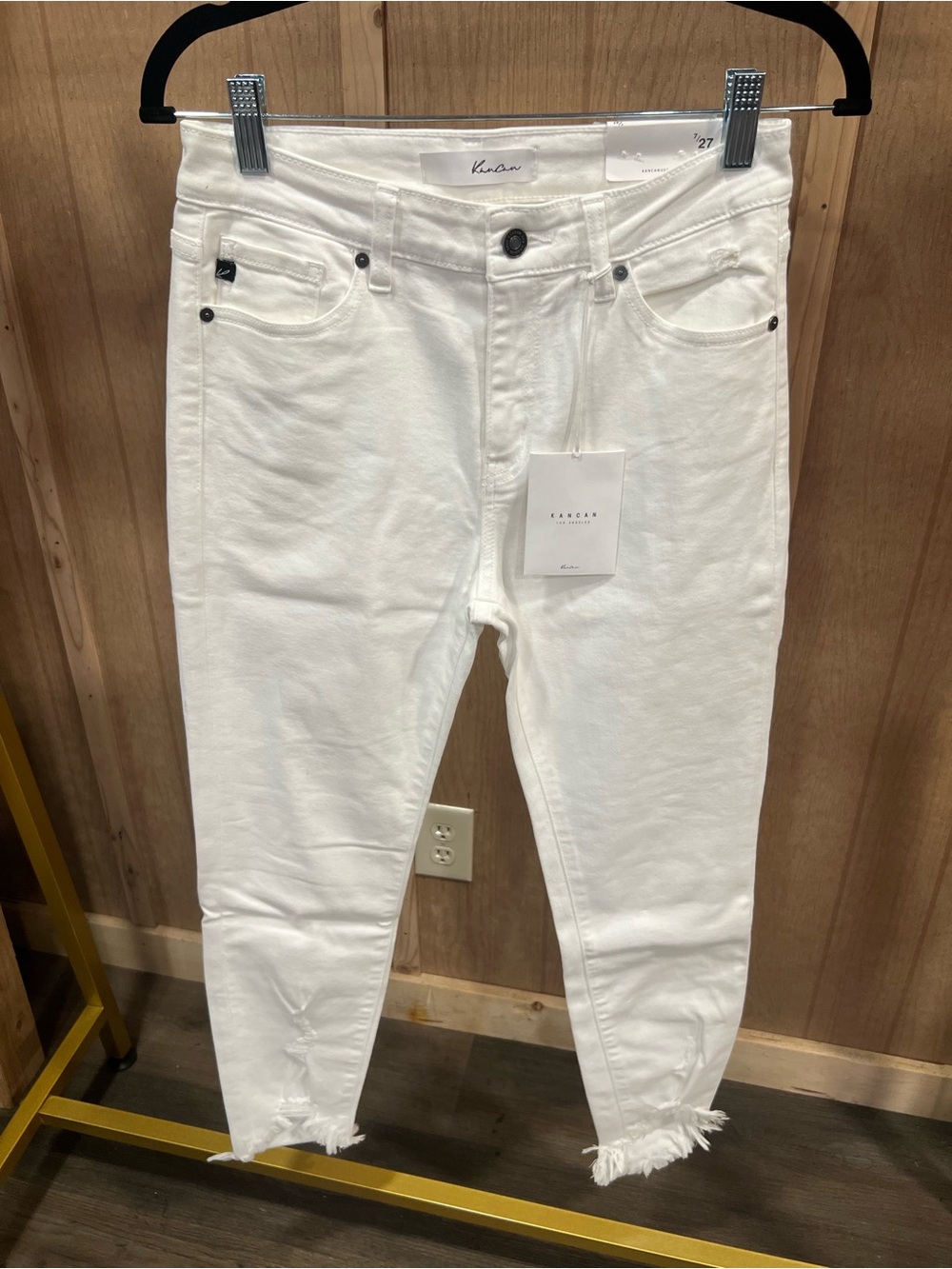 KanCan White Skinny Jeans with Frayed Hem